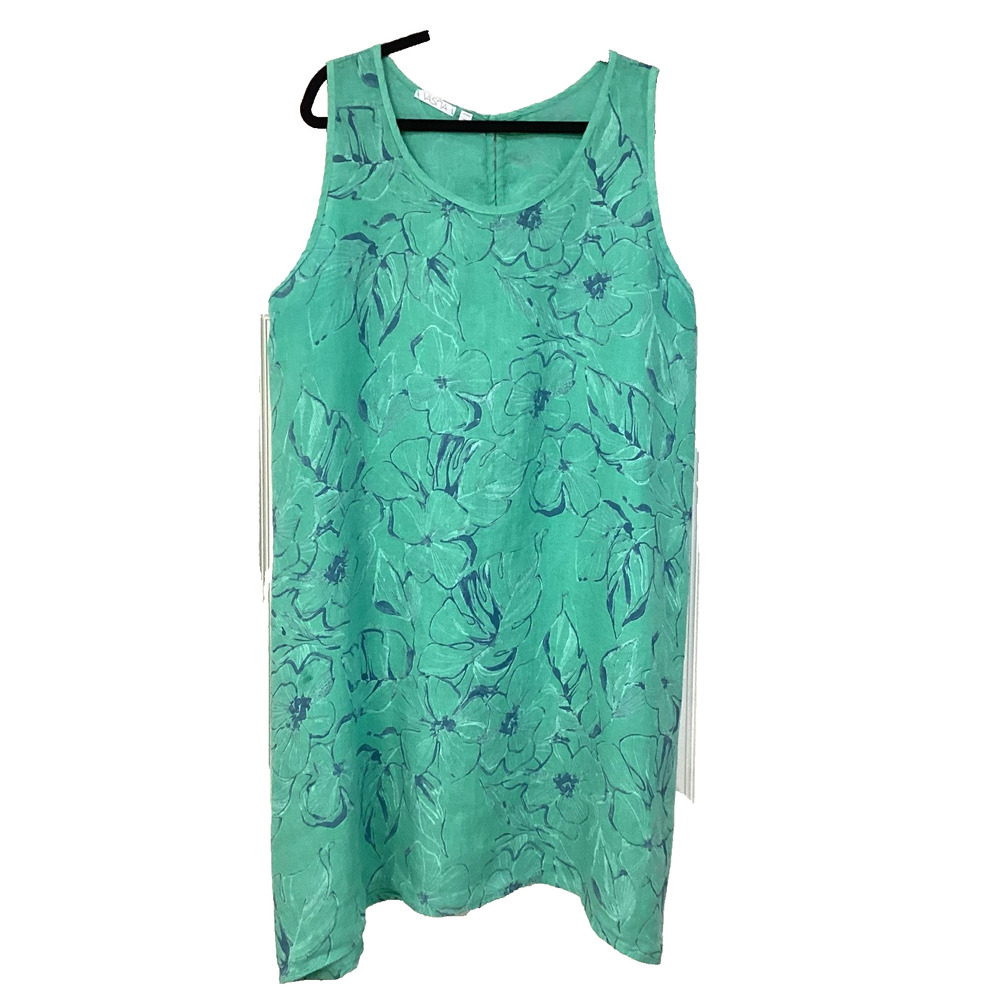 VASNA Italy Linen Floral Lagenlook Dress Summer Quiet Lux Coastal Green Sz 2X